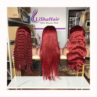 China High Quality Body Wave Burgundy Color Swiss Transparent Lace Front Wig Lace Front Wigs For Black Women for sale