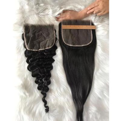 China Lishahair 7x7 HD Virgin Hair Sheer Lace Closure Deep Wave And Straight Loose for sale