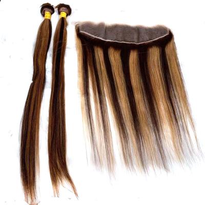 China Pure Virgin Hairs HD Lace Up Headband With Hair Bundles Highlights Hair Extension Bone Straight for sale