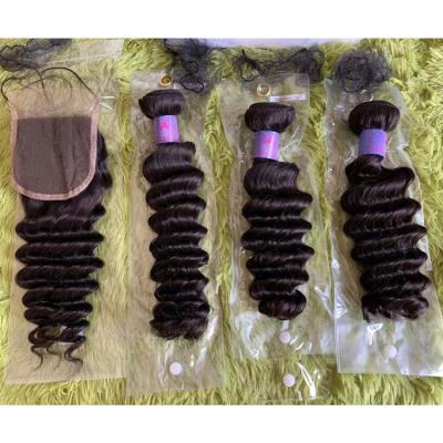 China Pure Virgin Human Hair Deep Wave Hair Bundles With Closure Indian Hair for sale