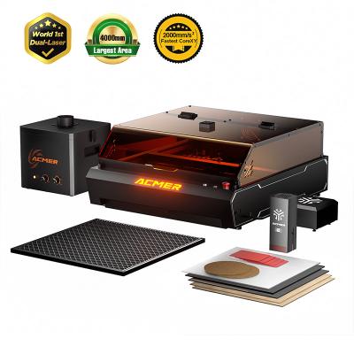 China ACMER P3 2 en 1 grabador láser doble con láser de diodo de 10W láser IR de 2W y purificador de aire de humo AP220 en venta