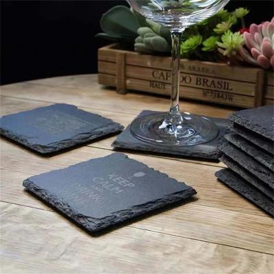 China Slate Stone Drink Coasters Black Natural Edge Slate Stone Plate For Bar And Home for sale