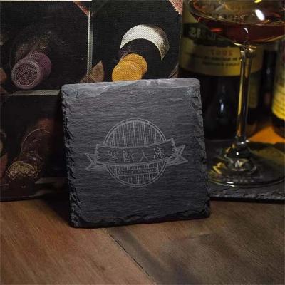 China ACMER  DIY  Stone Coaster Slate Stone Drink Coasters Black Natural Edge Slate Stone Plate For Bar And Home for sale