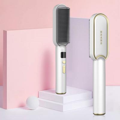 China Hotel New Portable 2 in 1 Straight Comb Anion Straight Comb LCD Display Straight Brush for sale