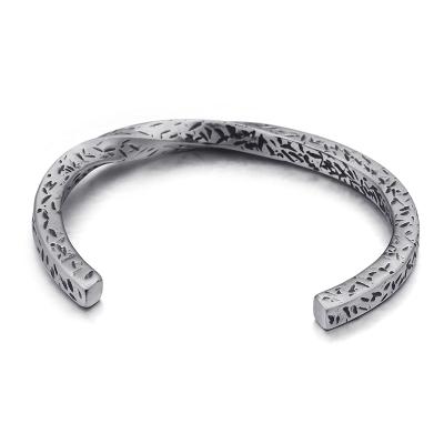 China Hand Fashion Stainless Steel Cuff Charm Twisted Bangle Polishing Opening C-Shaped Bracelet For Men for sale