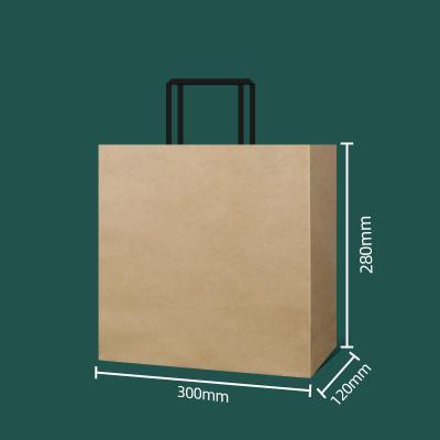 China Recyclable Custom Take Out Tote Bag Design Your Own Logo , Put Flat Handle Take Out Carry Out Brown Kraft Paper Bag for sale