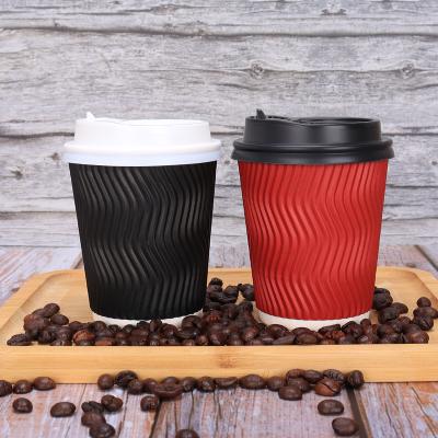 China 8oz Recyclable Wholesale Customizable Paper Cups For Drinks 80mm Diameter Hot Lid Corrugated Mug Set for sale