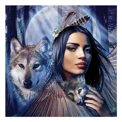 China Wolf Girl Impressionist Round Drill Diamond Painting 40*40cm (Canvas) Full Figure for sale