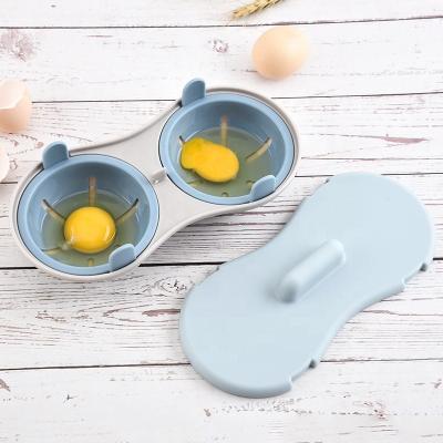 China Viable Microwave Double Egg Poacher Maker Poached Egg Cooker Steamer Kitchen Instrument Dishwasher Heat Resistant Microwave Egg Poacher for sale