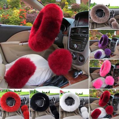 China Perfectly Fit 3pcs/set Long Plush Wheel Cover Handbrake Warm Steering Wool Cover for sale