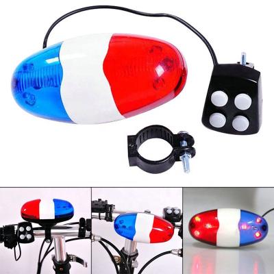 China Bike Bicycle Cyling Handle Bar 6 LED Bicycle Police Light + Sound Blue & Red Cycling Siren 4 Trumpet Bell Electronic Horn Loud for sale