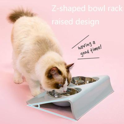 China Double Cat Bowls Stainless Steel Food Pet Friendly Water Bowl Easy Clean Dog Pet Friendly Bowl For Cats Dog for sale