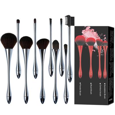 China Angular Blush OEM Custom Nylon Logo Eyes Cosmetics Brushes Kit 10 Pieces Bag Makeup Brush Set for sale