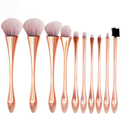 China Angular Blush Metallic Private Label Makeup Brushes Rose Gold Yellow Good Quality Factory Directly for sale