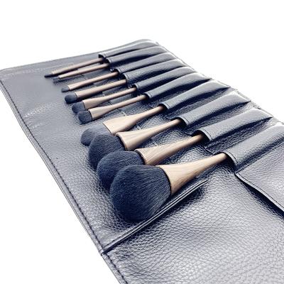 China Angular Blush OEM Wholesale Custom Wood Grain Brown 10 Pcs Luxury Flexible Soft Makeup Brush Set for sale