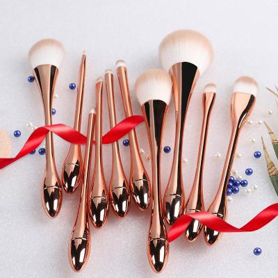 China Angular Blush Cheap Red Wooden Grain Eye Shadow Beauty Price Style 10 PCS Makeup Applicator Brush Kits for sale