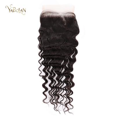 China Hot Selling Small Knots Virgin Hair Hot Sale Deep Wave 4x4 Transparent Lace Closure Lace Closure With Single Knots 134QWDW for sale