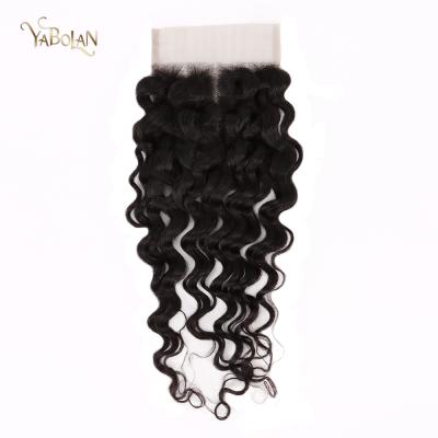 China Hot Selling Small Knots Virgin Hair Hot Sale Deep Wave 4x4 Swiss Lace Closure Lace Closure With Only Knots 44PWDW for sale