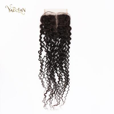 China Hot Selling Small Knots Virgin Hair Lace Closure Jerry Curly 4x4 Swiss Lace Closure With Only Knots 44PWJC for sale