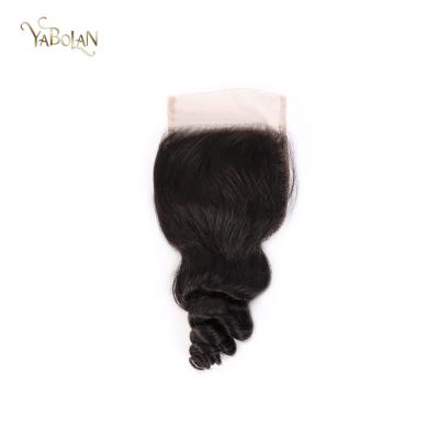 China Hot Sale Small Knots Virgin Hair Loose Swiss Wave 4x4 Lace Closure Lace Closure With Only Knots 44PWLW for sale