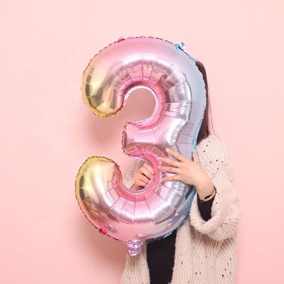 China New Eco-friendly 32inch Gradient Rainbow Mylar Number Foil Balloons For Girls Birthday Party Decoration Balloons for sale