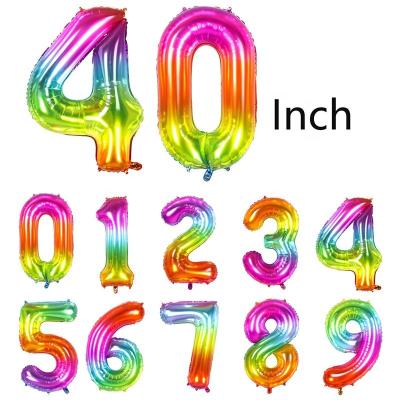 China New Eco-friendly 40inch Rainbow Number Helium Foil Jelly Number Balloons For Girl Birthday Party Decoration Globos for sale