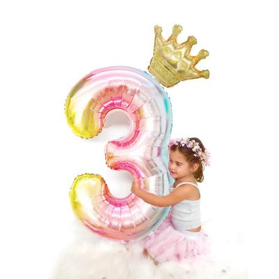 China Eco-Friendly Crown Rainbow 40Inch Number Balloon Party Foil Balloon Digit Birthday Party Decorations Kids Globos Birthday for sale