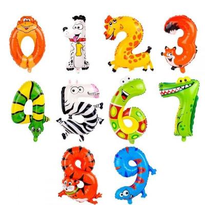 China Factory direct Fox Cat Animal Shaped Number Balloons Kids Toy Giraffe Monkey Dog Snake Eco-friendly 16inch for birthday party supplies for sale