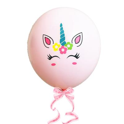 China 12 inch eco-friendly hot sale pink white unicorn rainbow printed latex balloons round globos for party decoration baby shower for sale