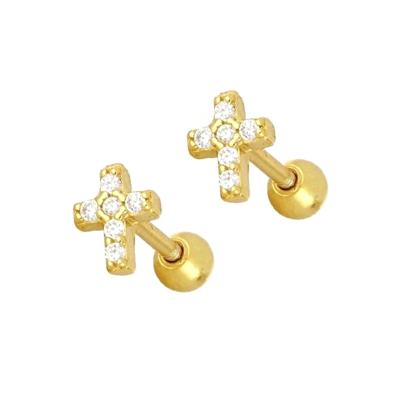 China FASHIONABLE Wholesale Jewelry 925 Sterling Silver 18k Gold Plated Cross Zircon Wire Stud Earrings Piercing Jewelry for sale