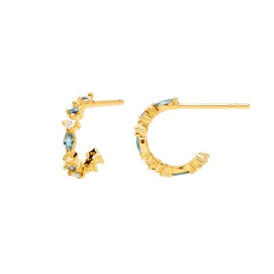 China TRENDY Fashion Jewelry 18k Gold Plated 925 Sterling Silver Square Blue Zircon Ear Hook Earrings for sale