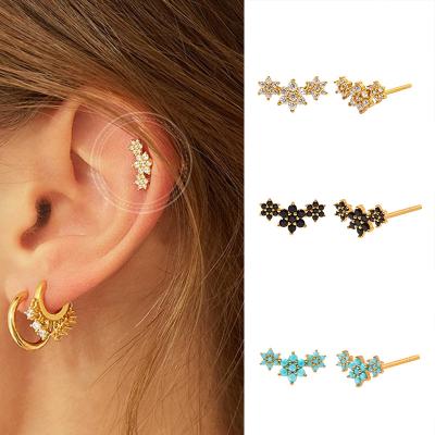 China TRENDY 925 Sterling Silver Jewelry 18k Gold Color Zircon Flower Stud Earrings For Women for sale