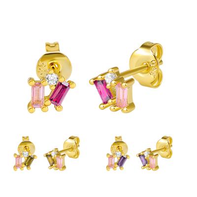 China FASHION Gold Vermeil Jewelry 925 Sterling Silver 18k Gold Color Crystal Cubic Zirconia Stud Earrings For Women Daily Wear for sale