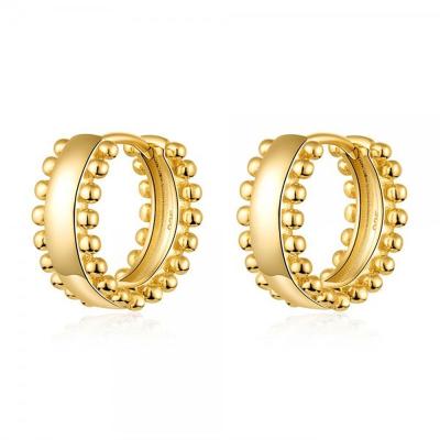 China TRENDY Korean Fashion Jewelry 925 Sterling Silver 18K Gold Plated Luxury Wide Double Row Beads Circle Huggie Earrings for sale