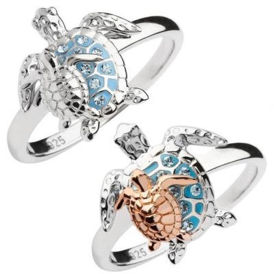 China Trendy Wholesale Fashion Jewelry Double Layer Sea Turtle Diamonds Zircon Blue Blue White Rings for sale