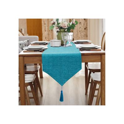 China Amazon Best Seller Table Runners Christmas Canvas Wedding Dining Home Party Table Runner Canvas Blue for sale