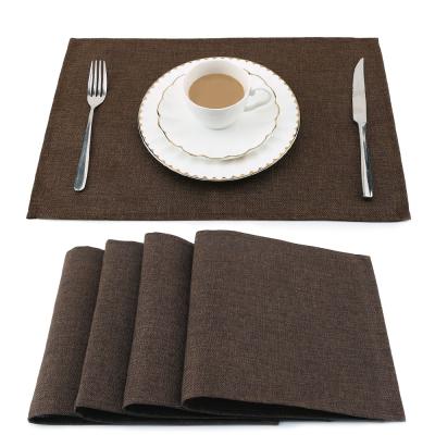 China Washable Faux 4pcs Place Mat Kitchen Square Rugs Luxury Waterproof Linen Canvas Dining Table Washable Square Area Rugs for sale