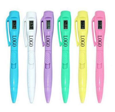 China office & School Pen Colorful Plastic Digital Clock Ballpen for sale