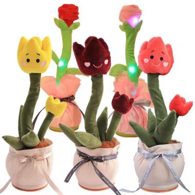 China Plush Cheap Sell Glow Dancing Cactus Stuffed Tulip Rose Music Sing Home Christmas Valentine's Day Decorations New Year Gifts Plush Toys for sale