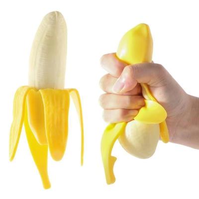 China Hot Selling PU TPR Rubber Plastic Banana Relaxer Toy Soft Banana Stress Reliever Squeeze Pressure Release Worry Reliever for sale