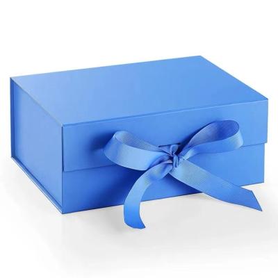 China Recycled Materials Engineering Luxury Gift Boxes With Satin Ribbons Magnetic Textured Foldable Wrapping Paper Gift Boxes for sale