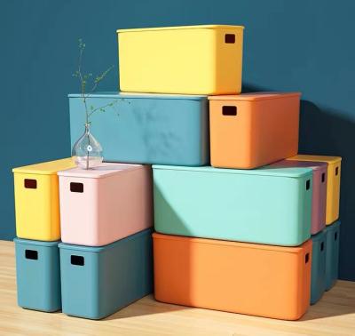 China Recycled Materials Customized OEM Colored Plastic Storage Bins With Lid To Organize Sturdy Containers For Shelves Office Office School for sale