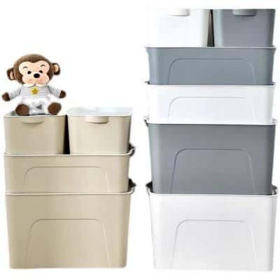 China Household Products Gray Plastic Storage Bins Pantry Storage Containers Organizing Bins Bathroom Stackable Storage Box With Handles for sale