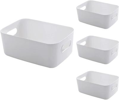 China Recyclable White Open Storage Bins Cabinet Shelf Organizer Bins Desktop Storage Baskets For Bathroom Nursery Home for sale