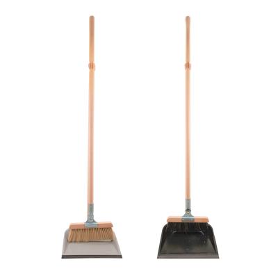 China Daily Household Cleaning Upright Metal Broom And Dustpan Set With Long Wooden Handle for sale