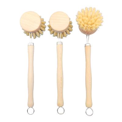 China Hot Selling Natural Sisal Fiber Wooden Dish Washing Brush Kitchen Sustainable Long Handle for sale