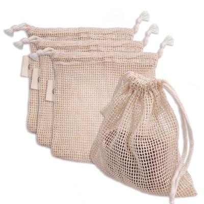 China Recyclable Polyester Cotton Pouch Wholesale Drawstring Mesh Bags Saver Soap Packaging Bag for sale