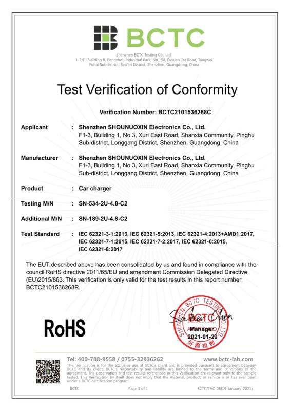 RoHS - Shenzhen Shounuoxin Electronics Co., Ltd.