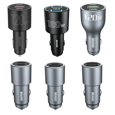 China Best 65W 100W 120W Mobile Phone Aluminum Metal 3 Left Type Usb Car Charger Dual C Fast QC PD PPS Car Charger With Smart Displays for sale