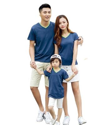 China Anti-pilling new parent-child loungewear 60% cotton 40% polyester fiber combed V-neck hot-selling T-shirt for sale